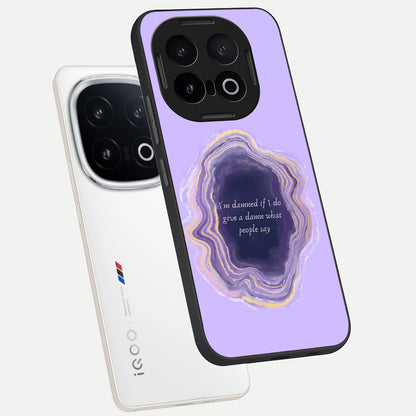 Damned People Quote phone case for iQOO 13 showing premium glass back cover with detailed artwork