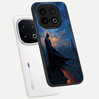  Dark Knight Dusk phone case for iQOO 13 showing premium glass back cover with detailed artwork