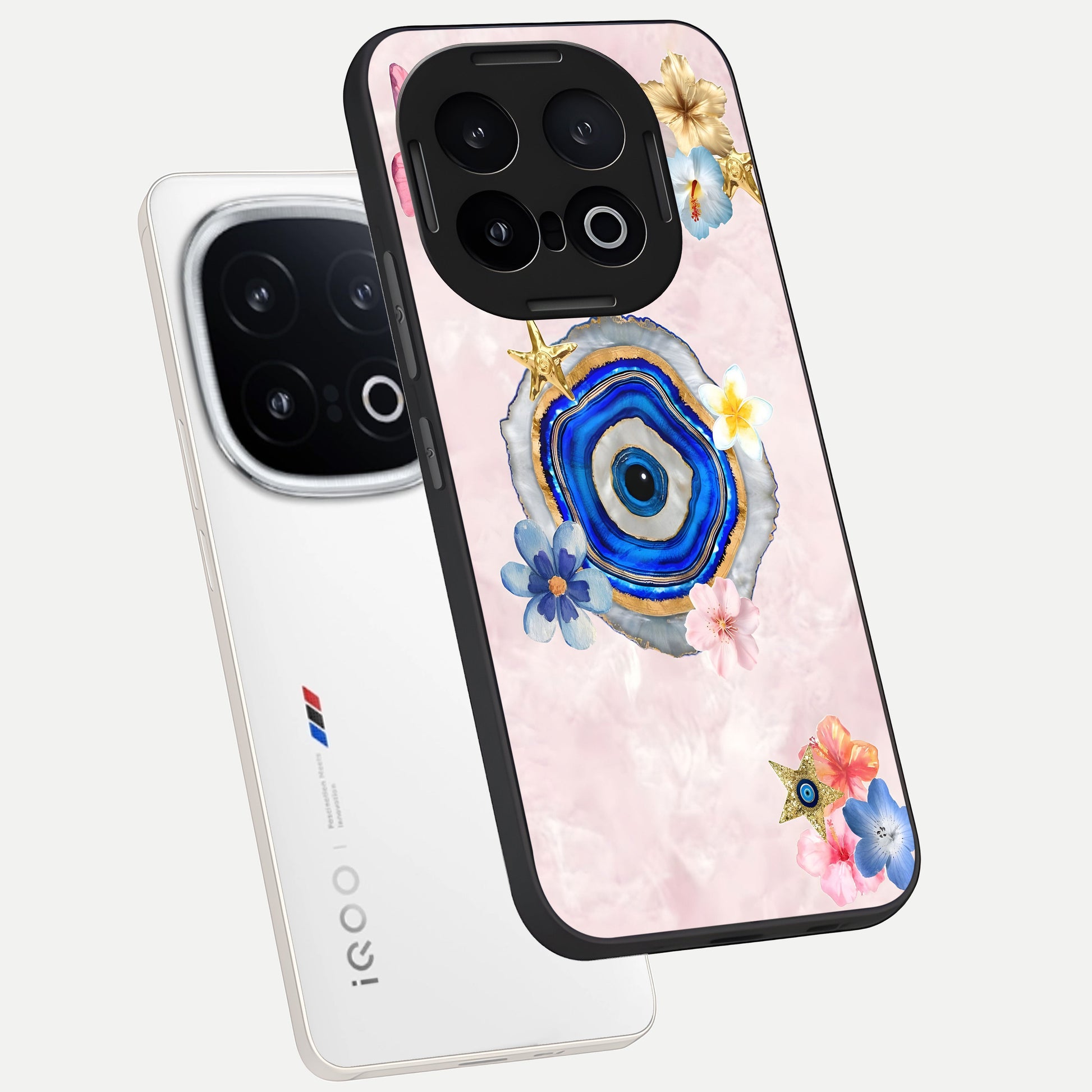  Divine Aura Bloom phone case for iQOO 13 showing premium glass back cover with detailed artwork