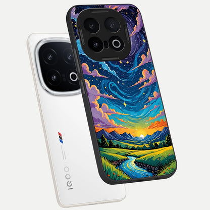  Dreamy Night Landscape phone case for iQOO 13 showing premium glass back cover with detailed artwork