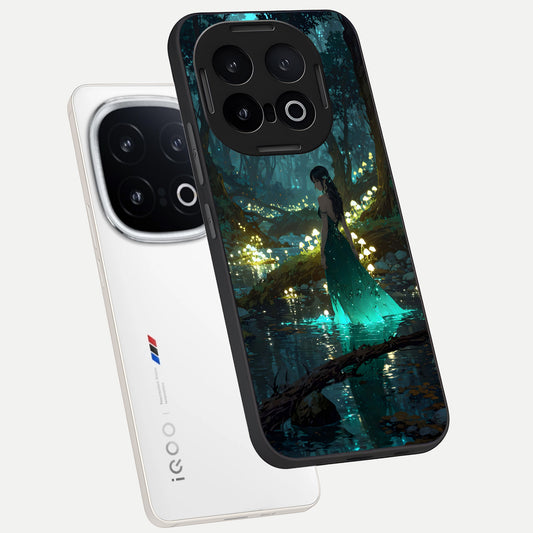  Enchanted Forest Glow phone case for iQOO 13 showing premium glass back cover with detailed artwork