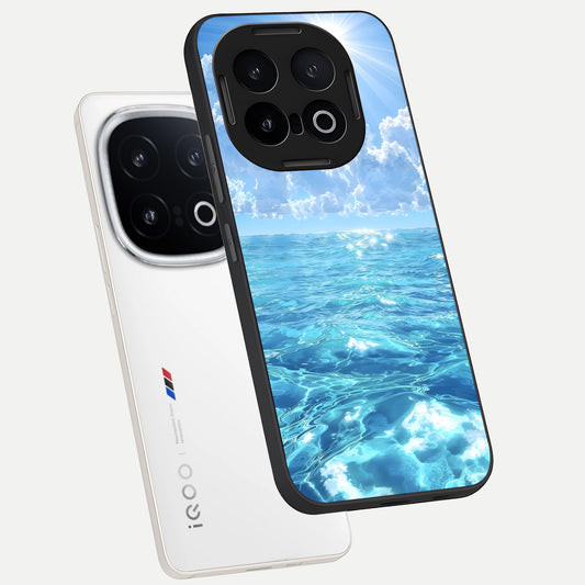  Endless Ocean Horizon phone case for iQOO 13 showing premium glass back cover with detailed artwork