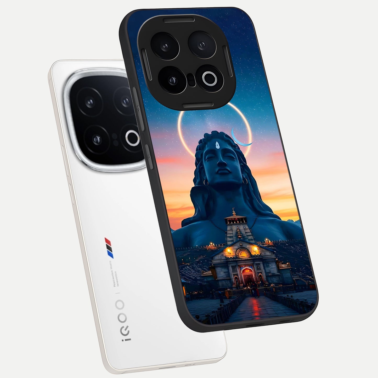  Eternal Shiva Aura phone case for iQOO 13 showing premium glass back cover with detailed artwork