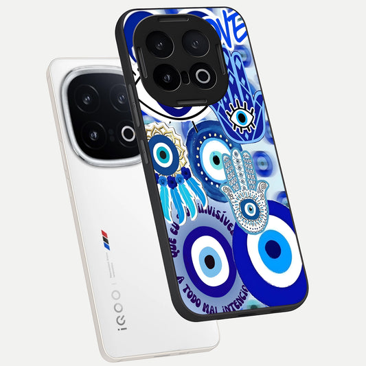  Evil Eyes Dream phone case for iQOO 13 showing premium glass back cover with detailed artwork