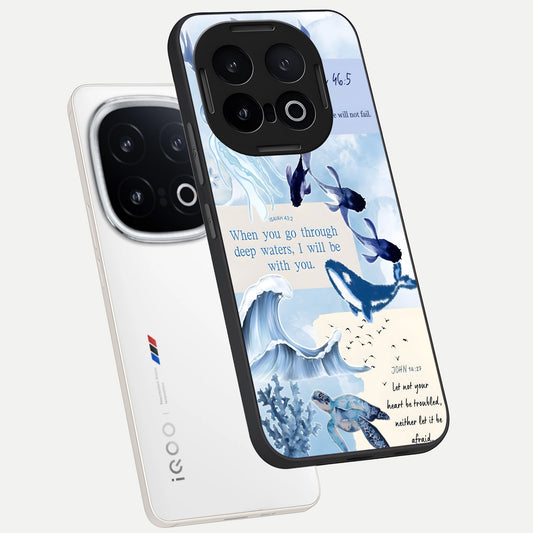  Faithful Ocean Promise phone case for iQOO 13 showing premium glass back cover with detailed artwork