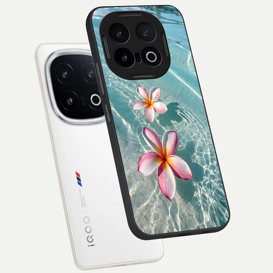  Floating Bloom Bliss phone case for iQOO 13 showing premium glass back cover with detailed artwork
