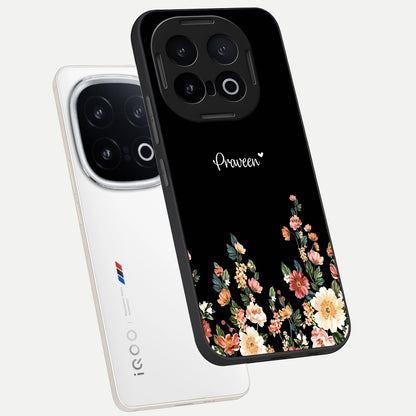  Floral Design Personalized Custom Name phone case for iQOO 13 showing premium glass back cover with detailed artwork