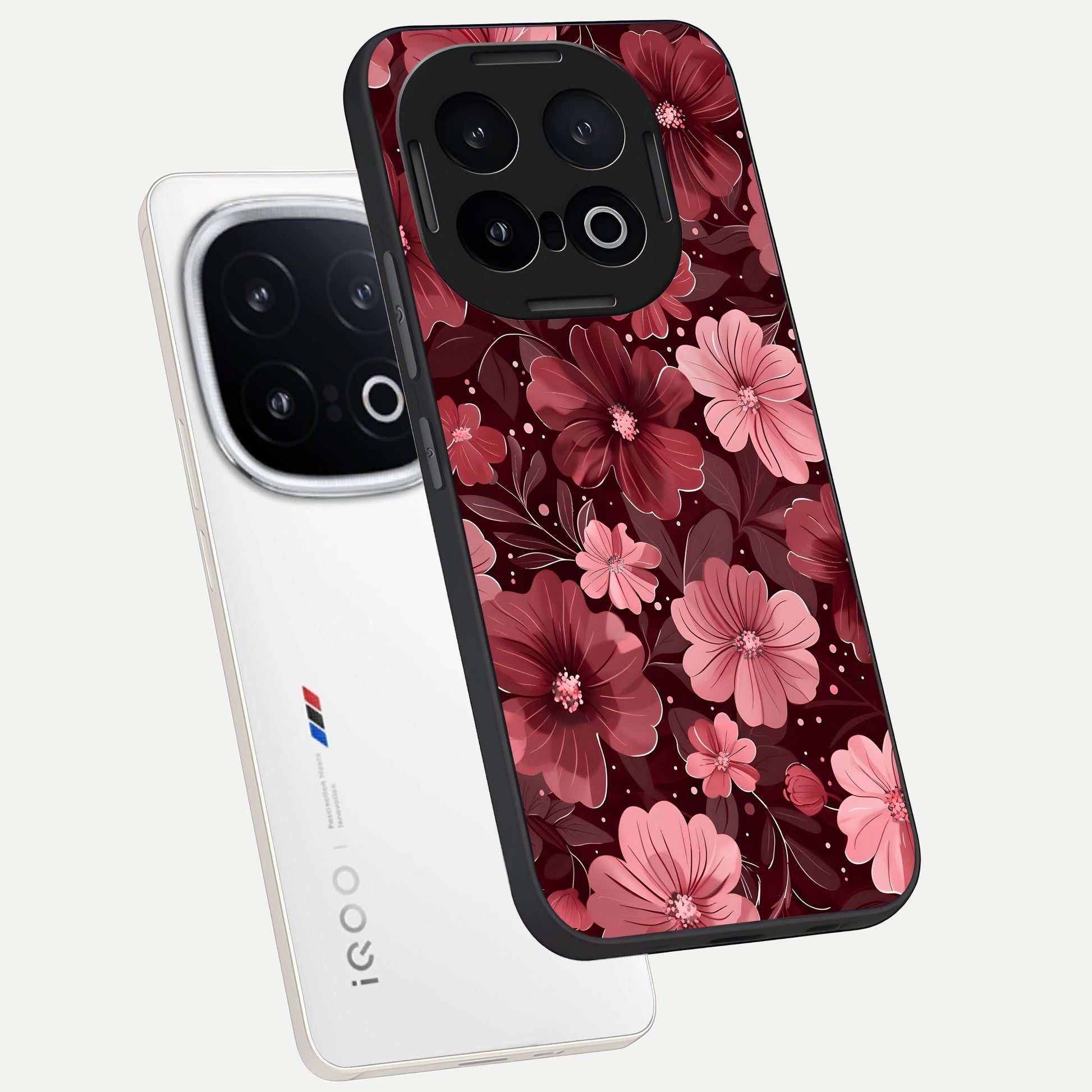  Flower Blush Bloom phone case for iQOO 13 showing premium glass back cover with detailed artwork
