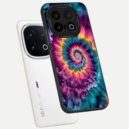  Galactic Spiral Burst phone case for iQOO 13 showing premium glass back cover with detailed artwork