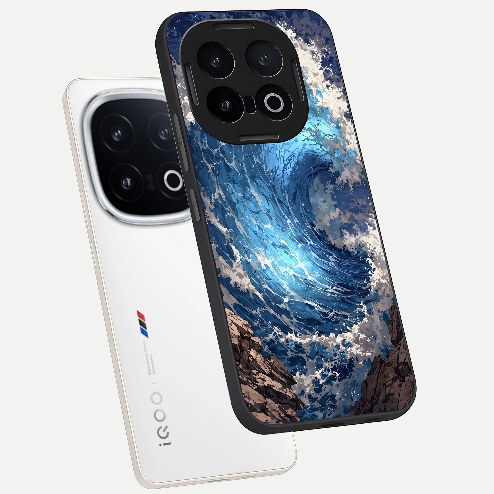  Giant Ocean Wave phone case for iQOO 13 showing premium glass back cover with detailed artwork