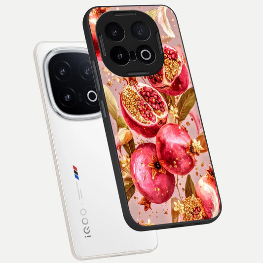  Golden Bloom Glow phone case for iQOO 13 showing premium glass back cover with detailed artwork