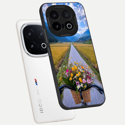 Golden Field Journey phone case for iQOO 13 showing premium glass back cover with detailed artwork