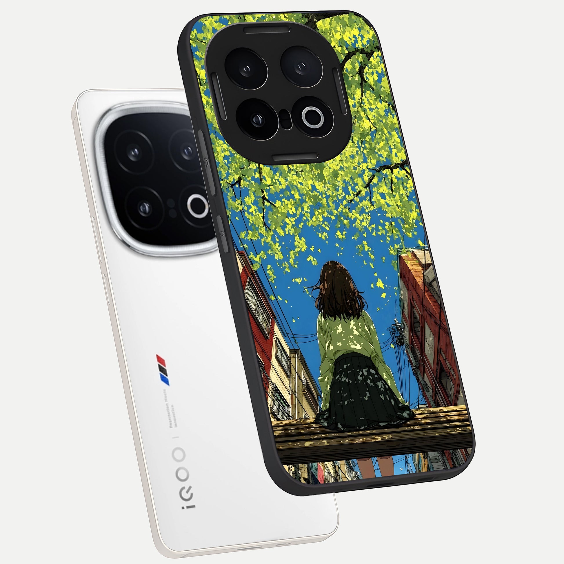  Golden Leaves Glow phone case for iQOO 13 showing premium glass back cover with detailed artwork