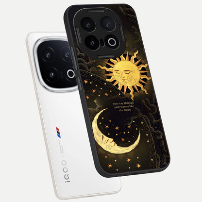  Golden Lunar Love phone case for iQOO 13 showing premium glass back cover with detailed artwork