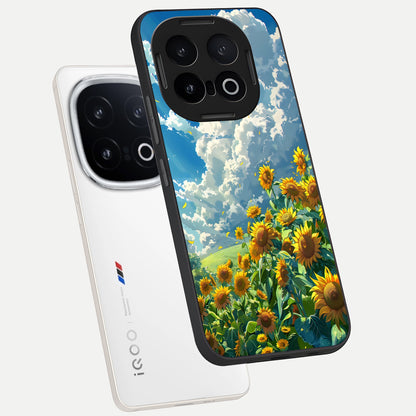  Golden Sun Glory phone case for iQOO 13 showing premium glass back cover with detailed artwork
