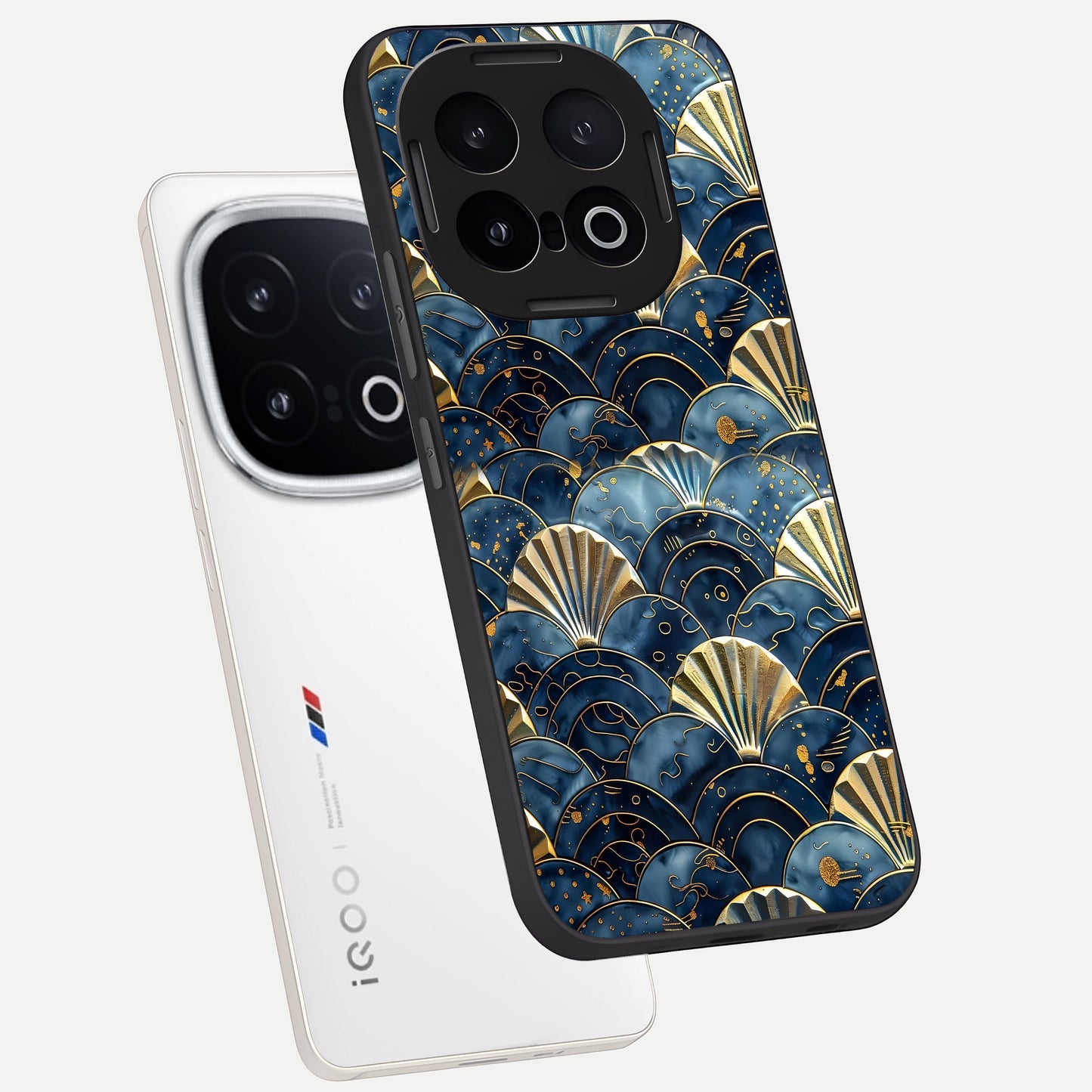  Golden Wave Luxe phone case for iQOO 13 showing premium glass back cover with detailed artwork