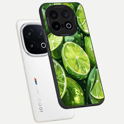  Green Kawasaki phone case for iQOO 13 showing premium glass back cover with detailed artwork