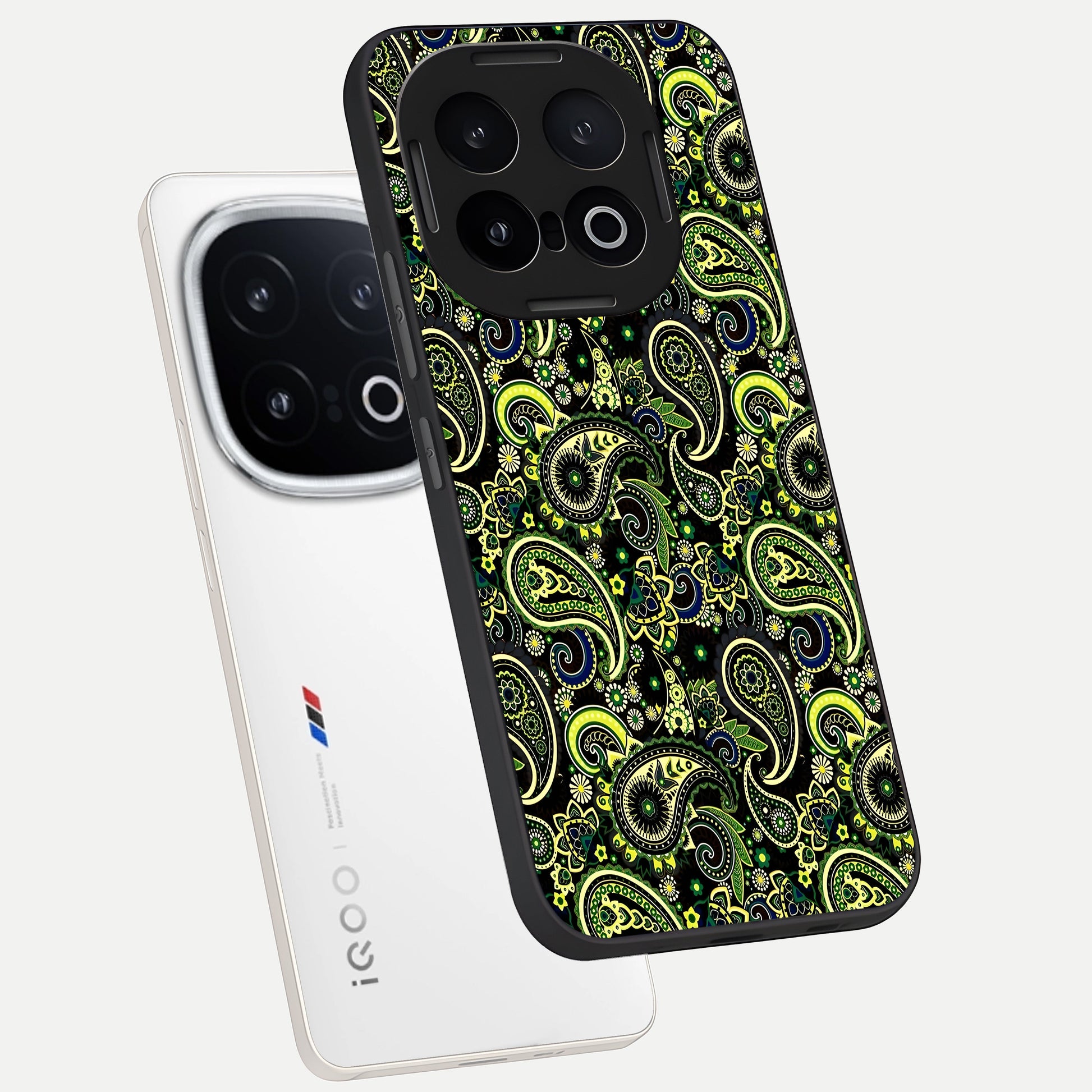  Green Lemon phone case for iQOO 13 showing premium glass back cover with detailed artwork