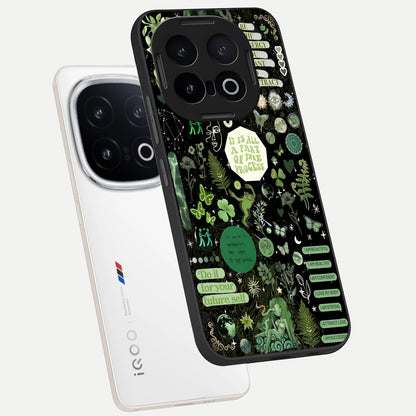  Green Mandala Pattern phone case for iQOO 13 showing premium glass back cover with detailed artwork