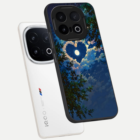 Heart With Moon Sky phone case for iQOO 13 showing premium glass back cover with detailed artwork