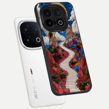  Heavenly Moon Path phone case for iQOO 13 showing premium glass back cover with detailed artwork