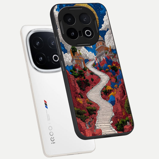  Heavenly Moon Path phone case for iQOO 13 showing premium glass back cover with detailed artwork