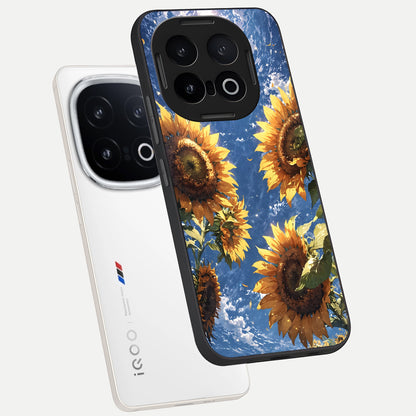  Heavenly Sunflower Rise phone case for iQOO 13 showing premium glass back cover with detailed artwork