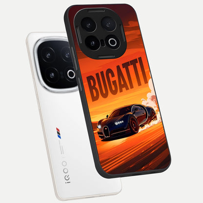  Inferno Bugatti Storm phone case for iQOO 13 showing premium glass back cover with detailed artwork