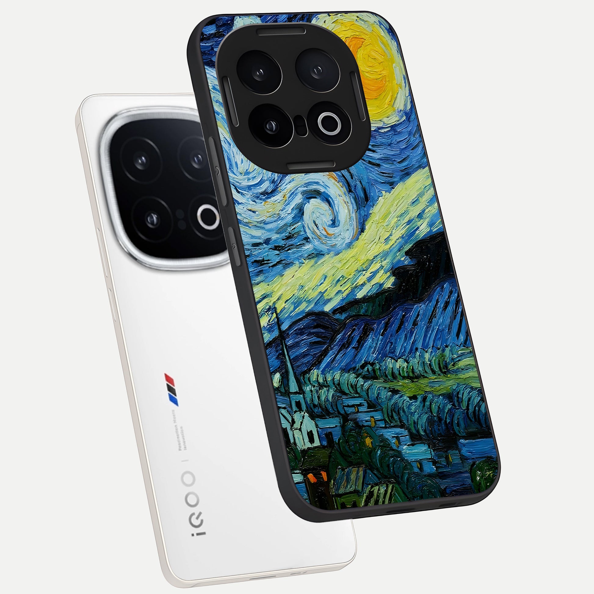  Inspired Van Gogh Art phone case for iQOO 13 showing premium glass back cover with detailed artwork