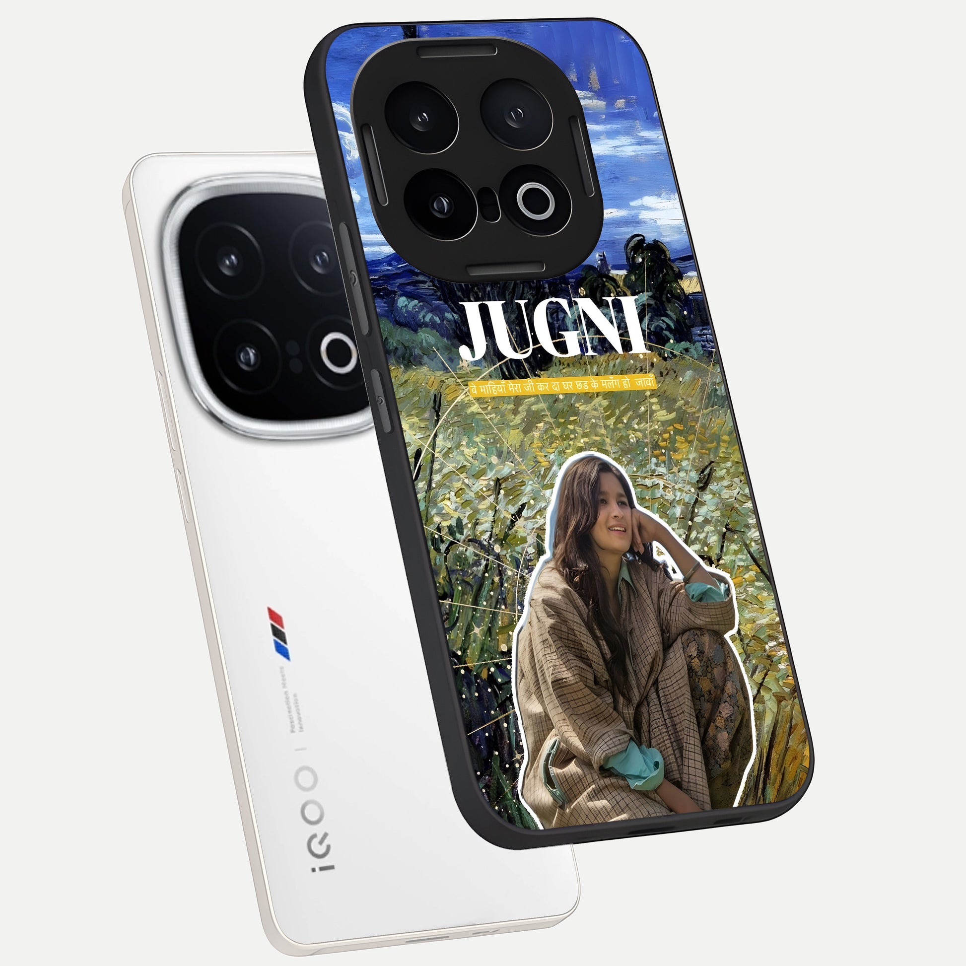  Jugni Soul Vibes phone case for iQOO 13 showing premium glass back cover with detailed artwork