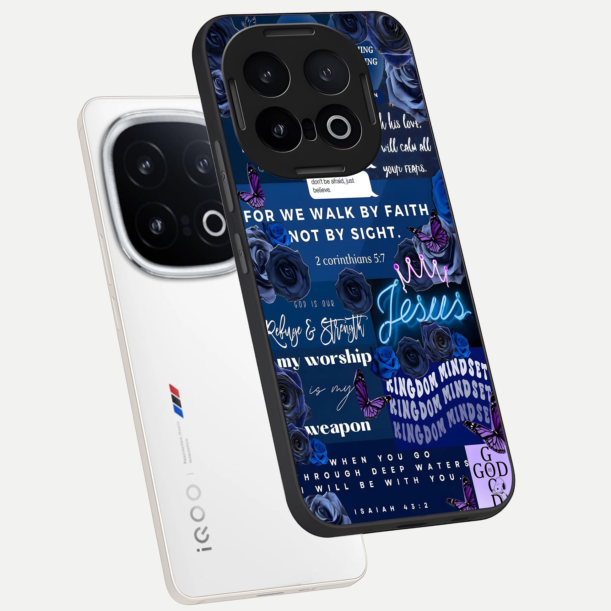  Kingdom Faith Glow phone case for iQOO 13 showing premium glass back cover with detailed artwork