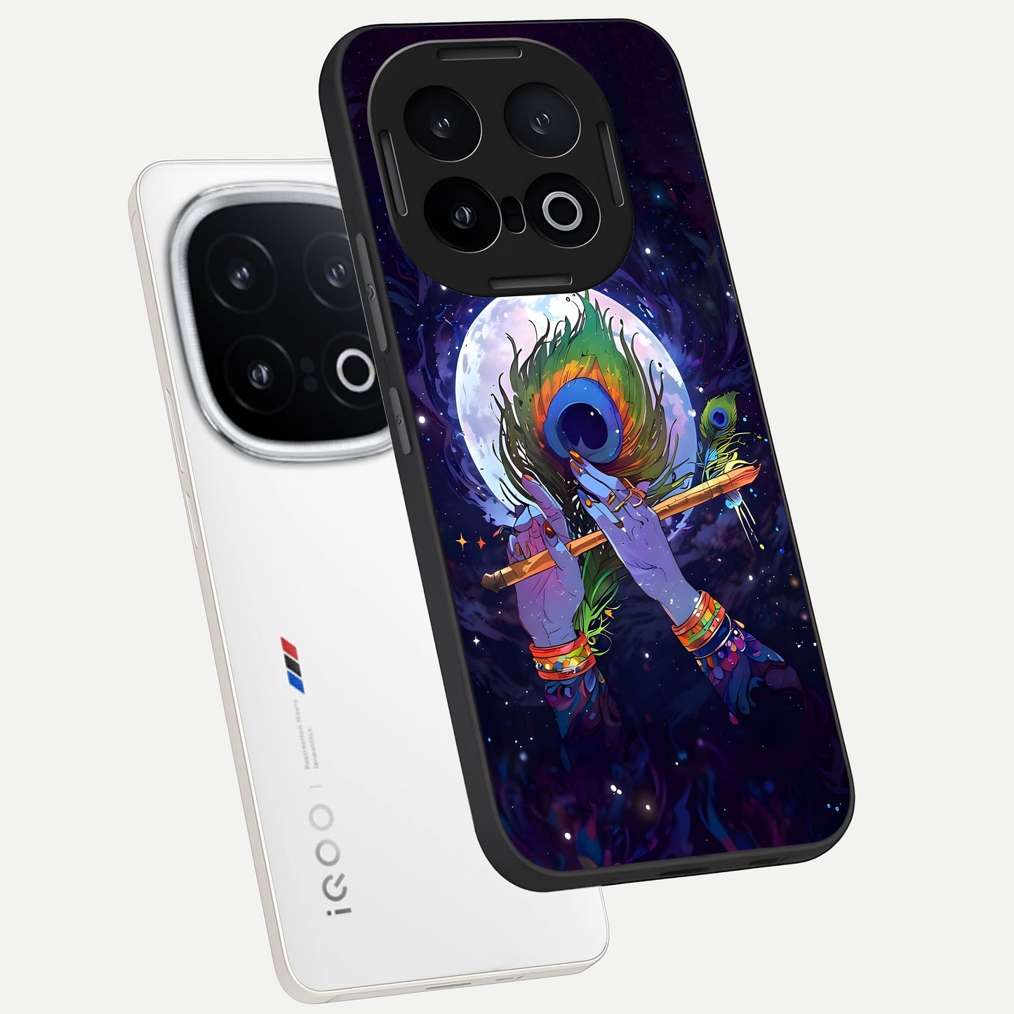  Krishna Hands Art phone case for iQOO 13 showing premium glass back cover with detailed artwork