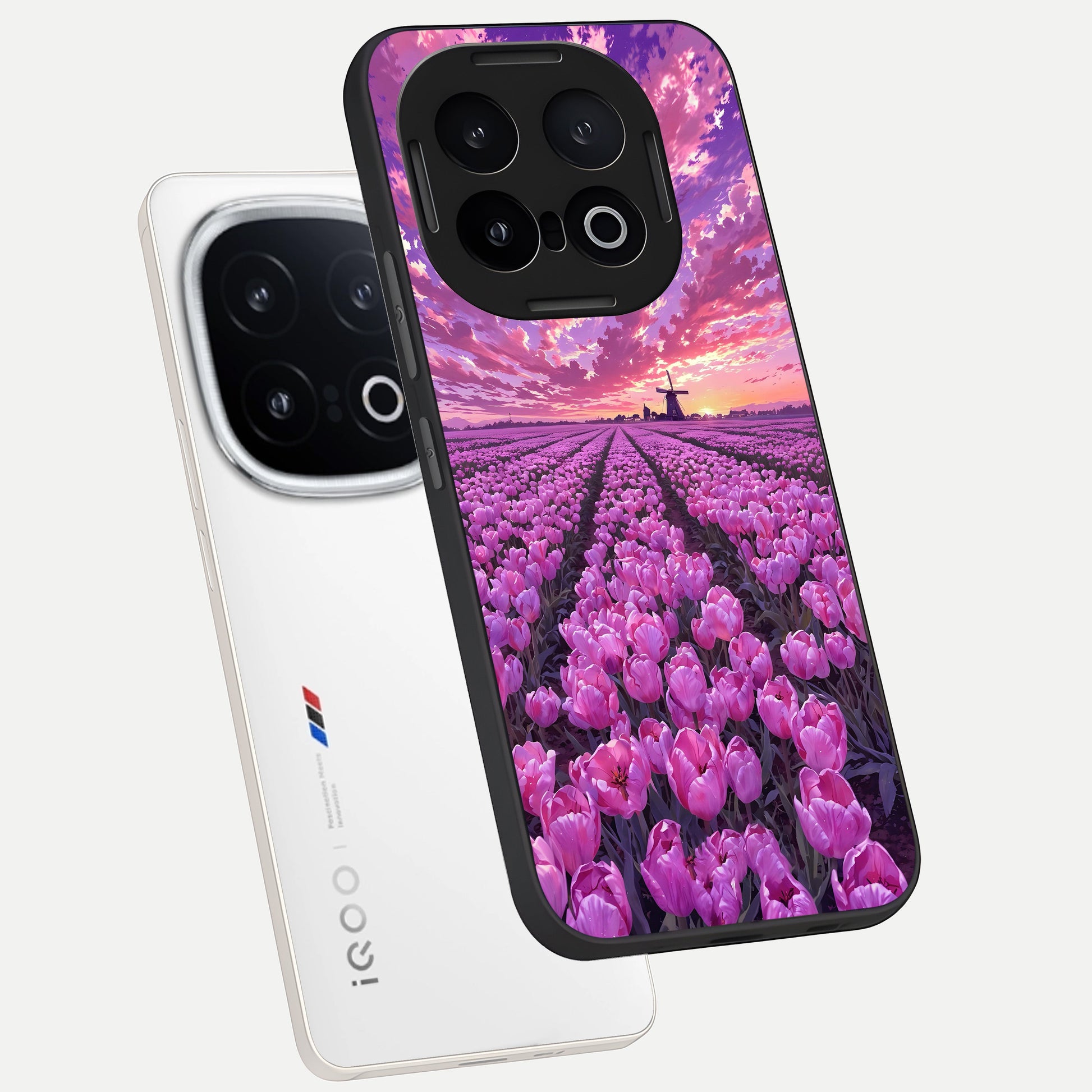  Lavender Dream Skies phone case for iQOO 13 showing premium glass back cover with detailed artwork