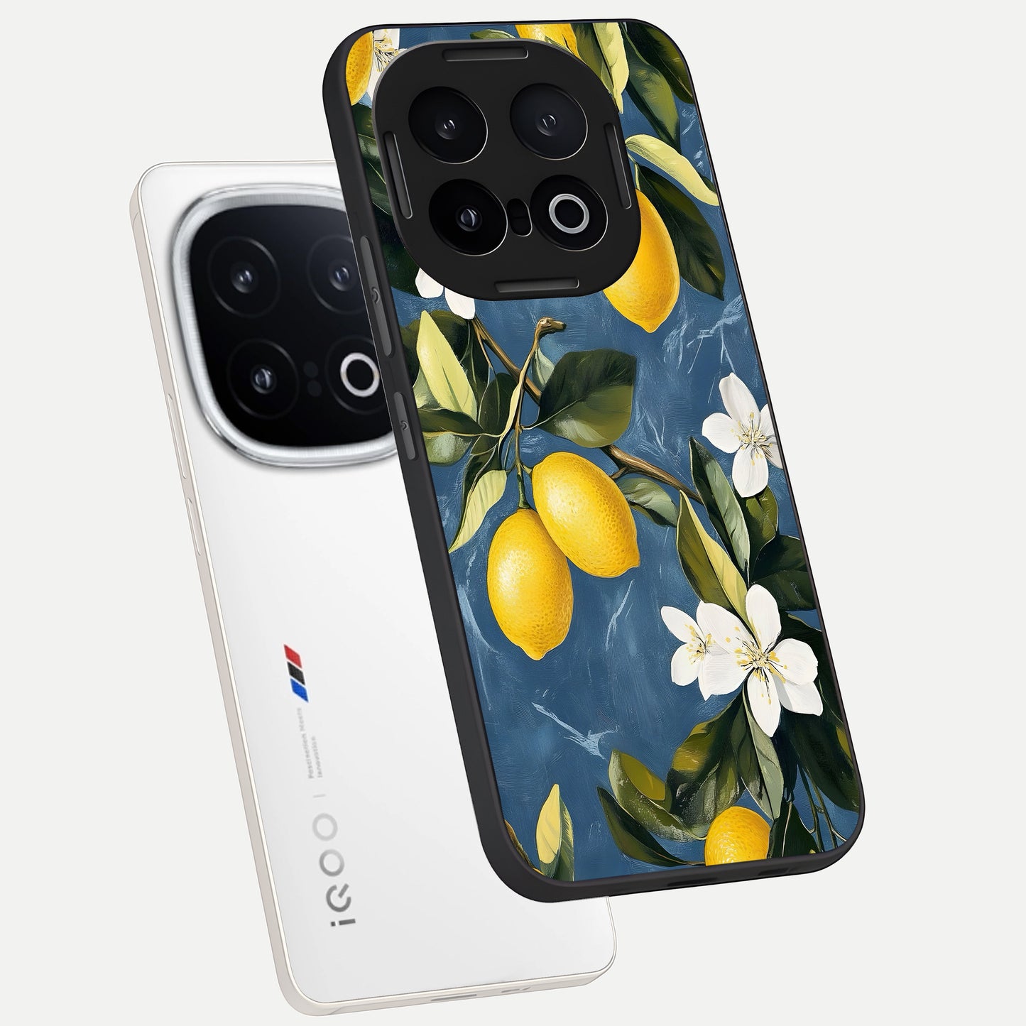  Lemon Dream Garden phone case for iQOO 13 showing premium glass back cover with detailed artwork