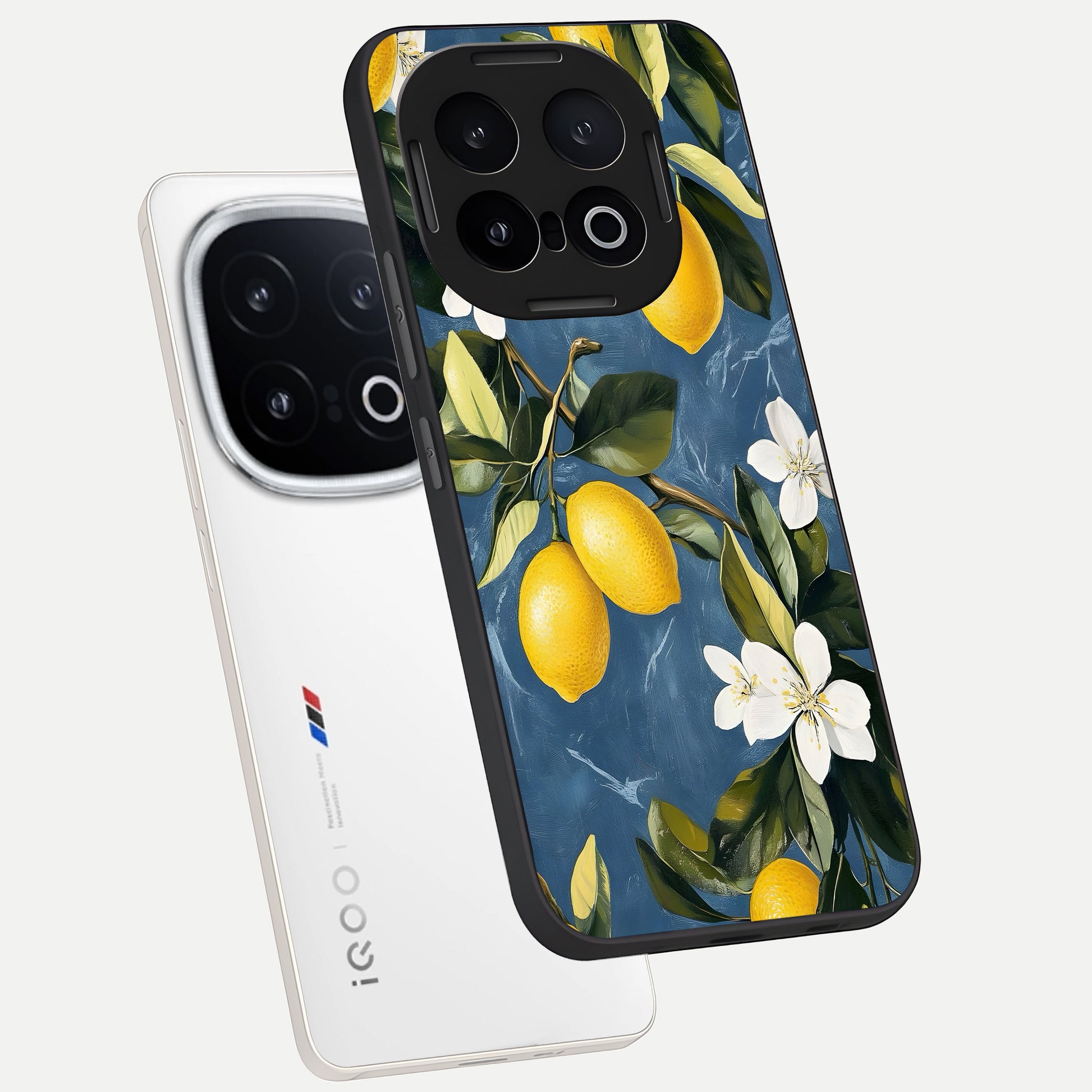  Lemon Dream Garden phone case for iQOO 13 showing premium glass back cover with detailed artwork