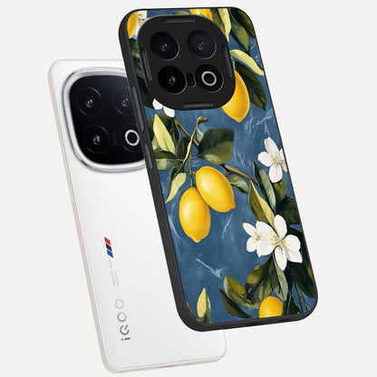  Lemon Dream Garden phone case for iQOO 13 showing premium glass back cover with detailed artwork