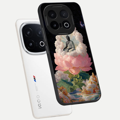  Lotus Divine Peace phone case for iQOO 13 showing premium glass back cover with detailed artwork