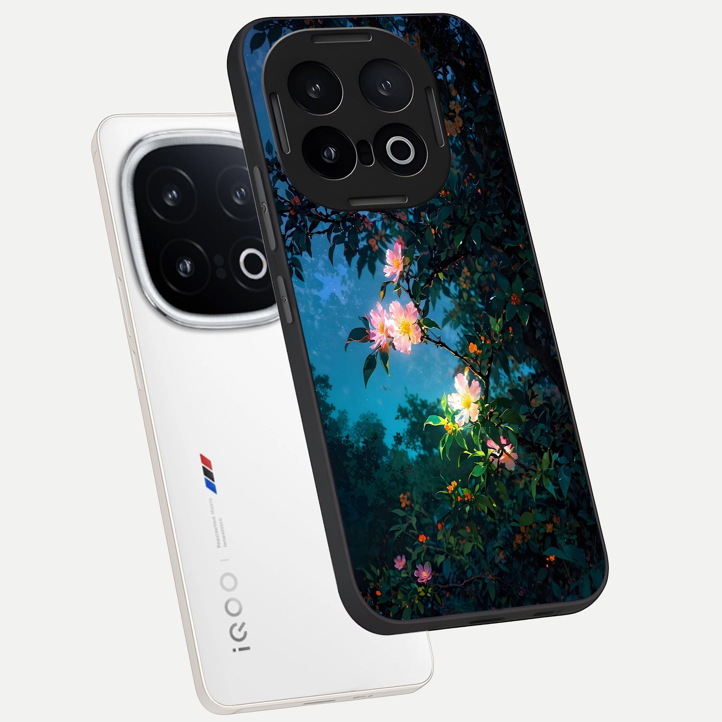  Midnight Bloom Glow phone case for iQOO 13 showing premium glass back cover with detailed artwork