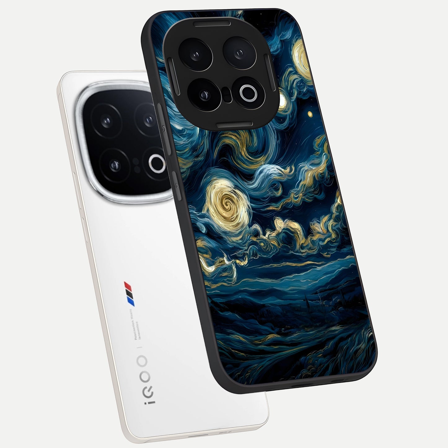  Midnight Sky Whirl phone case for iQOO 13 showing premium glass back cover with detailed artwork