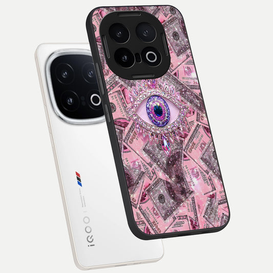  Money Eye Luxe phone case for iQOO 13 showing premium glass back cover with detailed artwork