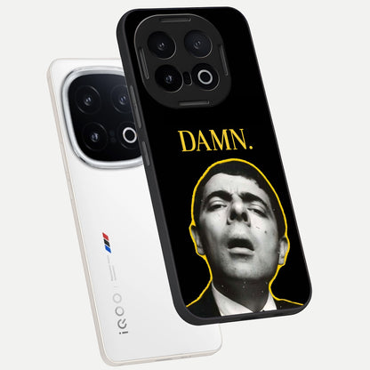  Mr Bean Damn phone case for iQOO 13 showing premium glass back cover with detailed artwork