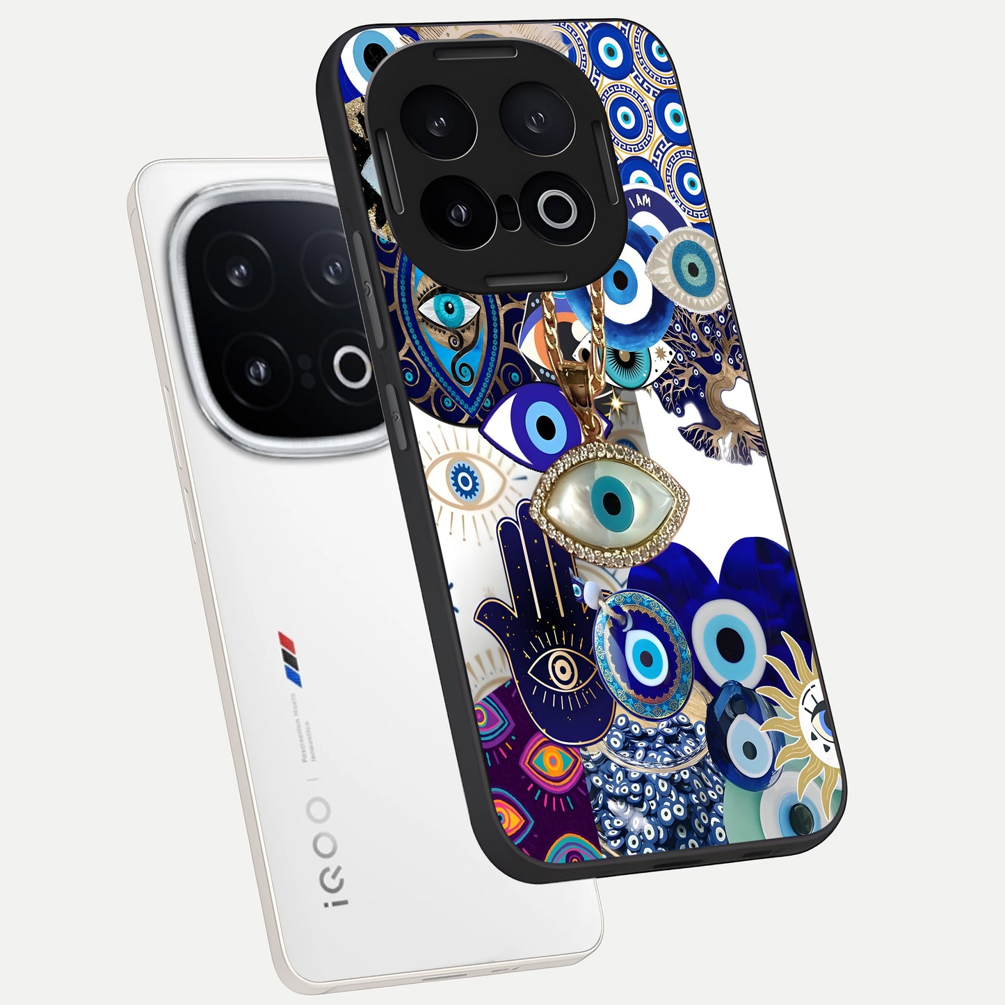  Mystic Charm Eye phone case for iQOO 13 showing premium glass back cover with detailed artwork