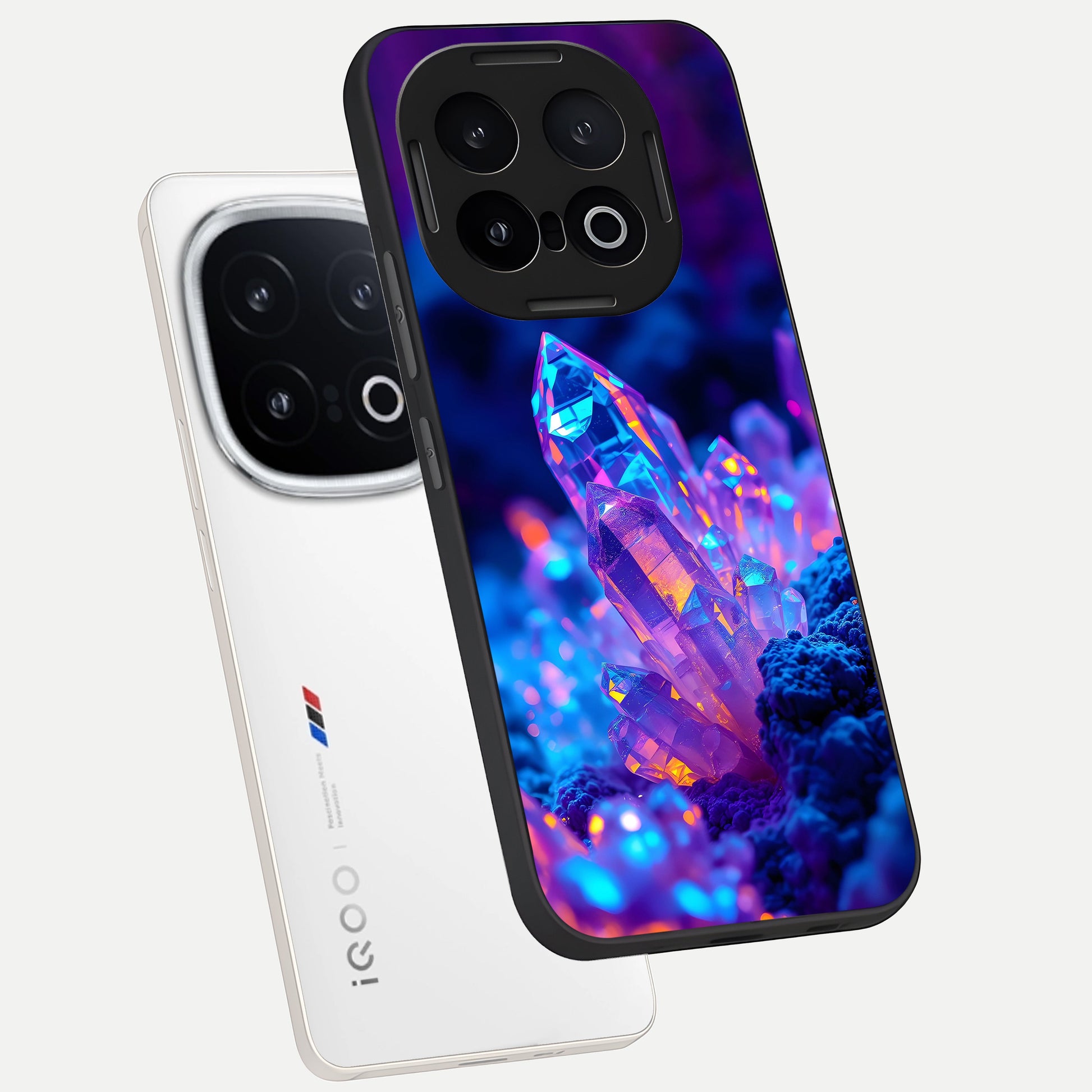  Neon Aura Shards phone case for iQOO 13 showing premium glass back cover with detailed artwork