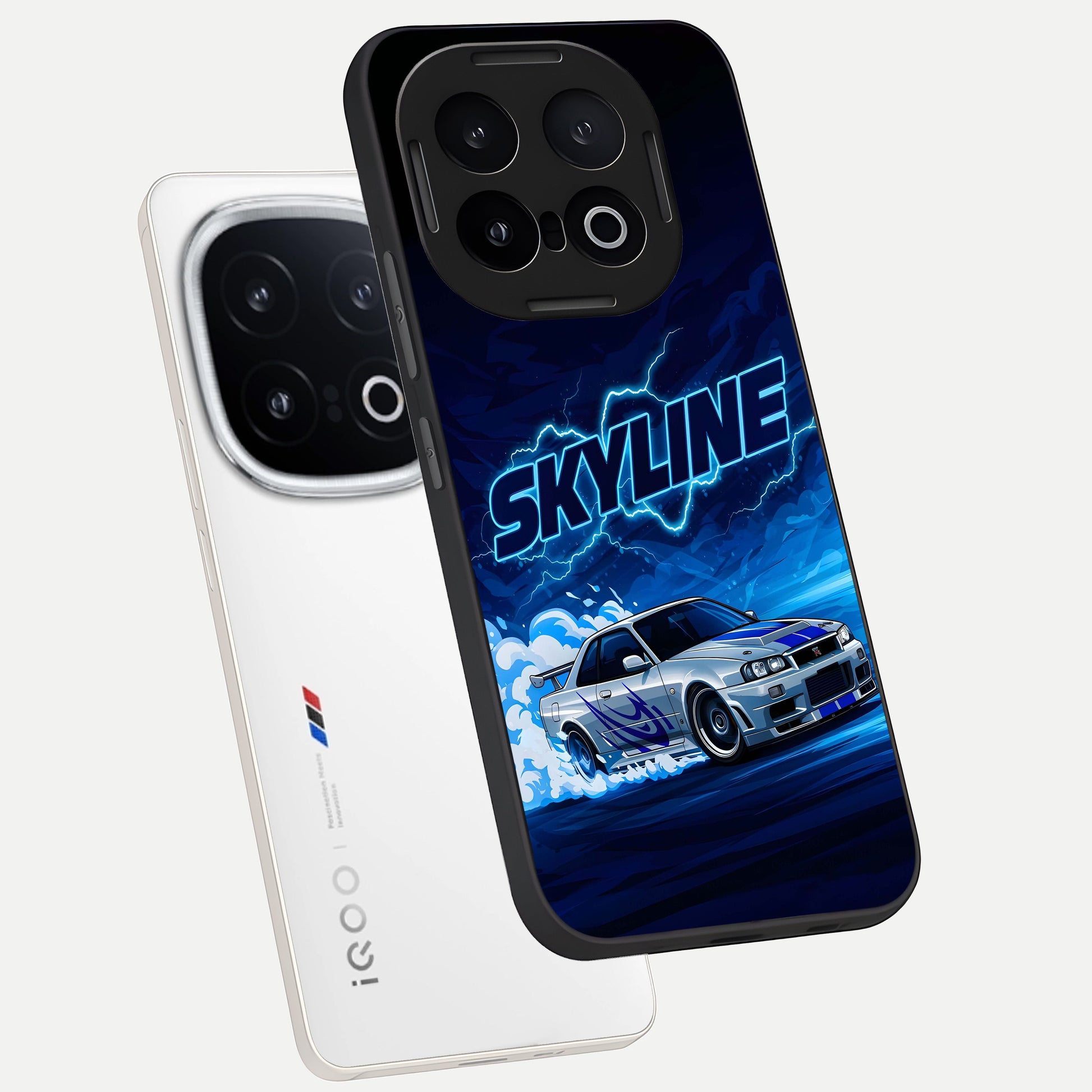  Neon Drift Beast phone case for iQOO 13 showing premium glass back cover with detailed artwork