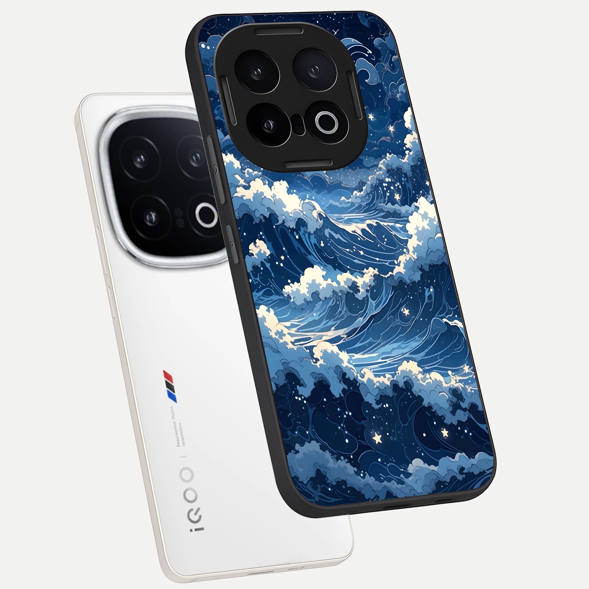  Ocean Moon Waves phone case for iQOO 13 showing premium glass back cover with detailed artwork