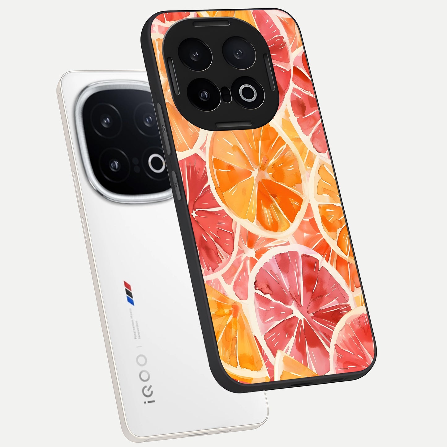  Orange Fruits Pattern phone case for iQOO 13 showing premium glass back cover with detailed artwork