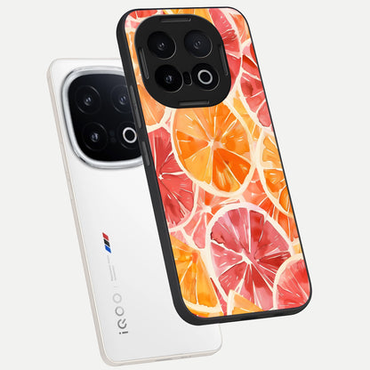  Orange Fruits Pattern phone case for iQOO 13 showing premium glass back cover with detailed artwork