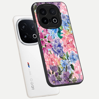  Pastel Floral Mix phone case for iQOO 13 showing premium glass back cover with detailed artwork
