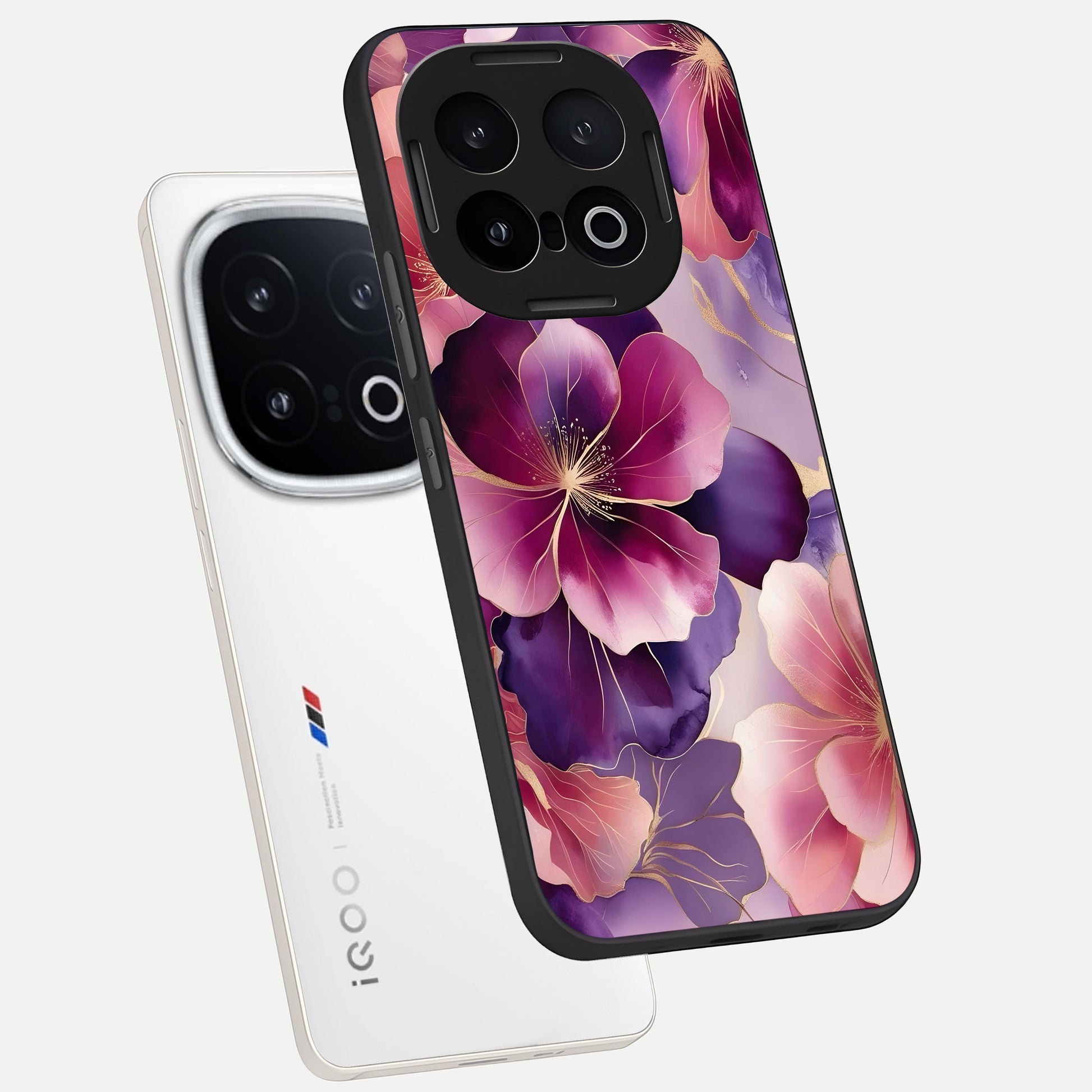  Pink Bouquet Florals phone case for iQOO 13 showing premium glass back cover with detailed artwork