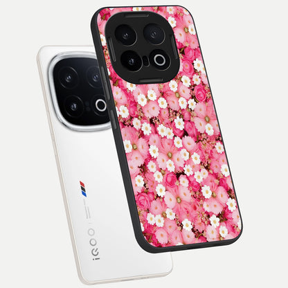  Pink Daisy Bliss phone case for iQOO 13 showing premium glass back cover with detailed artwork